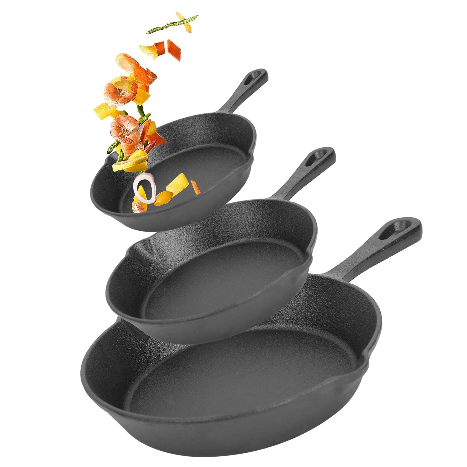 Cast Iron Skillet Set 3-Piece Pre-Seasoned 6 8 &amp; 10 Inch Frying Pans