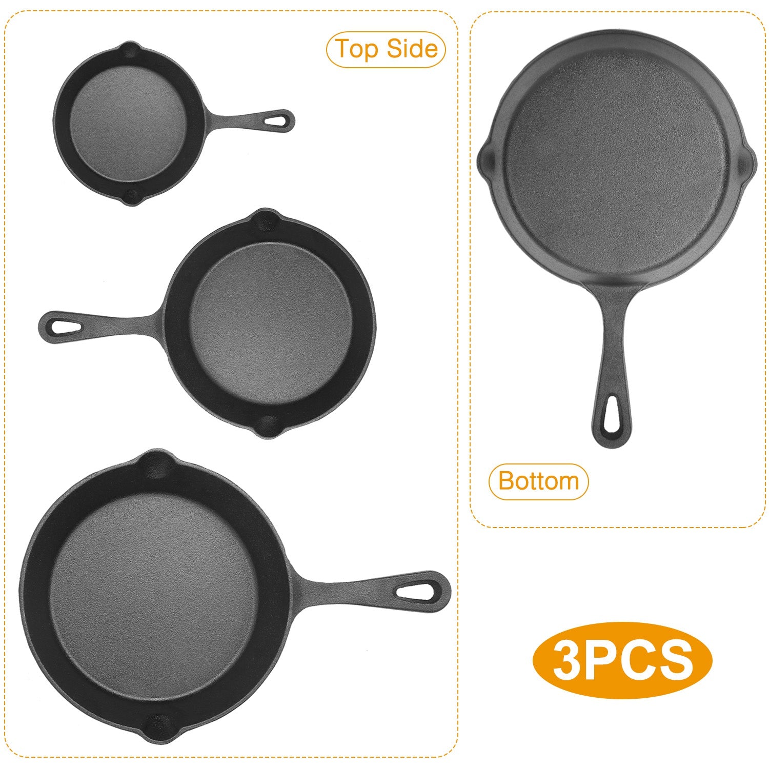 Cast Iron Skillet Set 3-Piece Pre-Seasoned 6 8 &amp; 10 Inch Frying Pans
