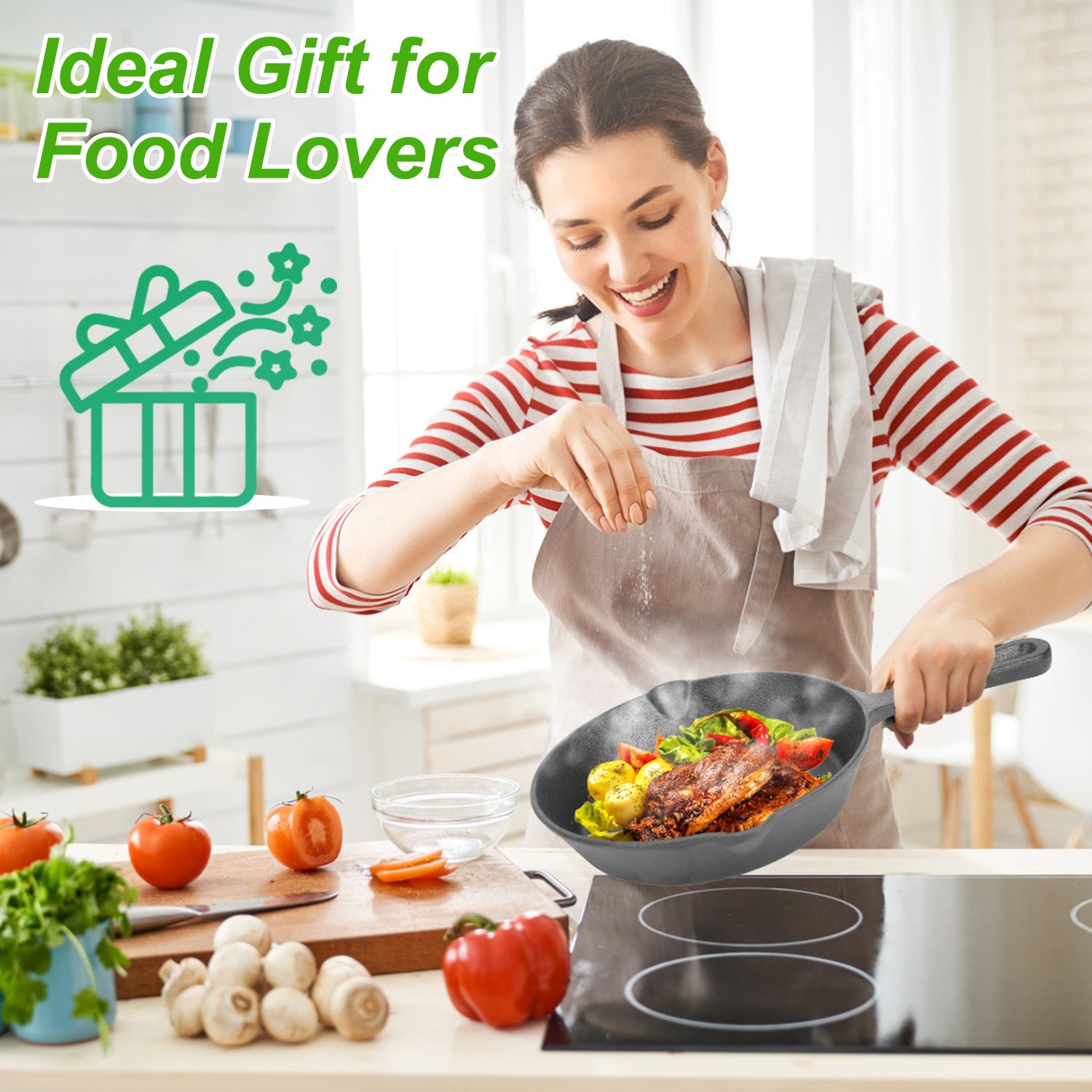 Cast Iron Skillet Set 3-Piece Pre-Seasoned 6 8 &amp; 10 Inch Frying Pans