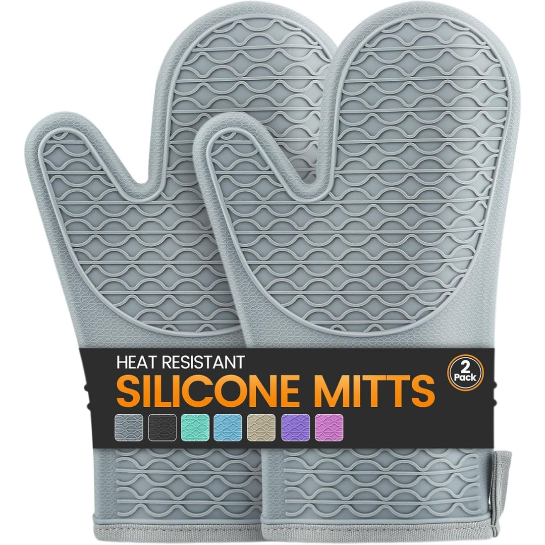Silicone Oven Mitts 2 Pack Heat Resistant Non-Slip Kitchen Oven Gloves