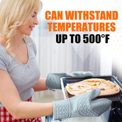 Silicone Oven Mitts 2 Pack Heat Resistant Non-Slip Kitchen Oven Gloves