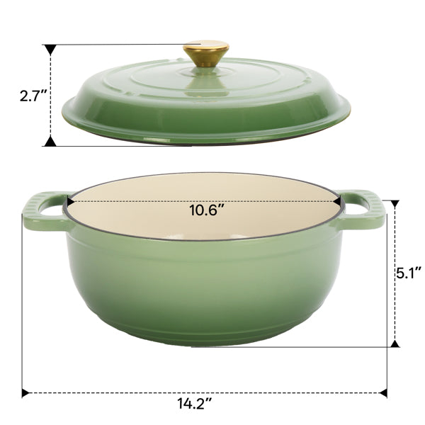 6 QT Enameled Cast Iron Pot Gradient Green Dutch Oven 