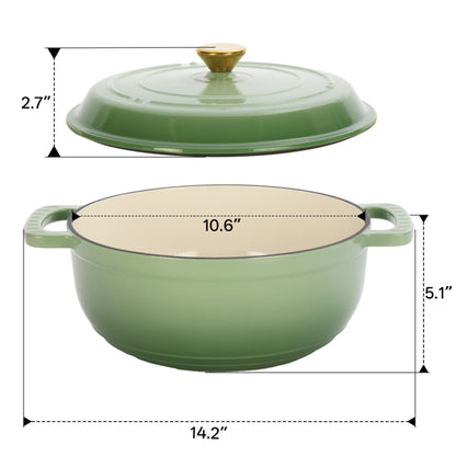 6 QT Enameled Cast Iron Pot Gradient Green Dutch Oven 