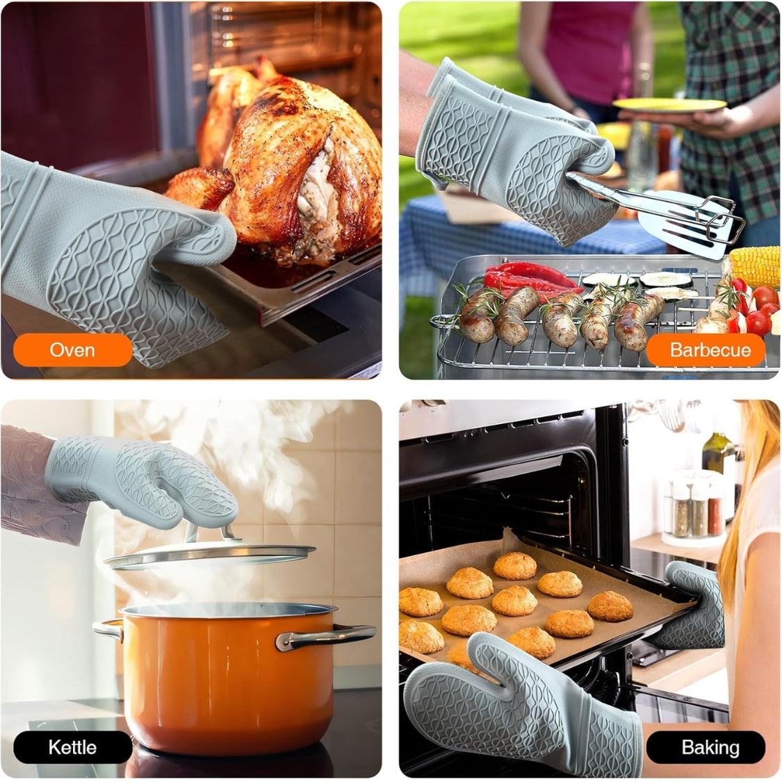 Silicone Oven Mitts 2 Pack Heat Resistant Non-Slip Kitchen Oven Gloves