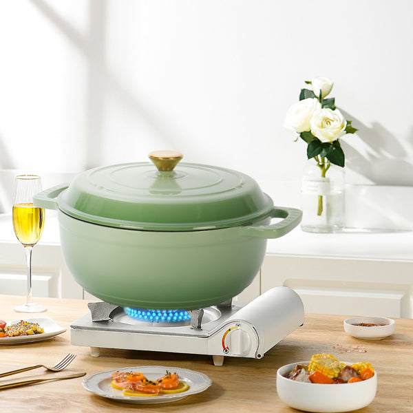 6 QT Enameled Cast Iron Pot Gradient Green Dutch Oven 