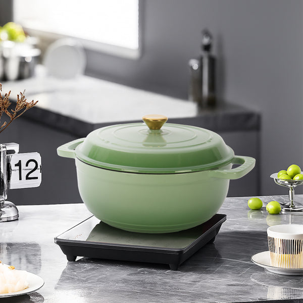 6 QT Enameled Cast Iron Pot Gradient Green Dutch Oven 