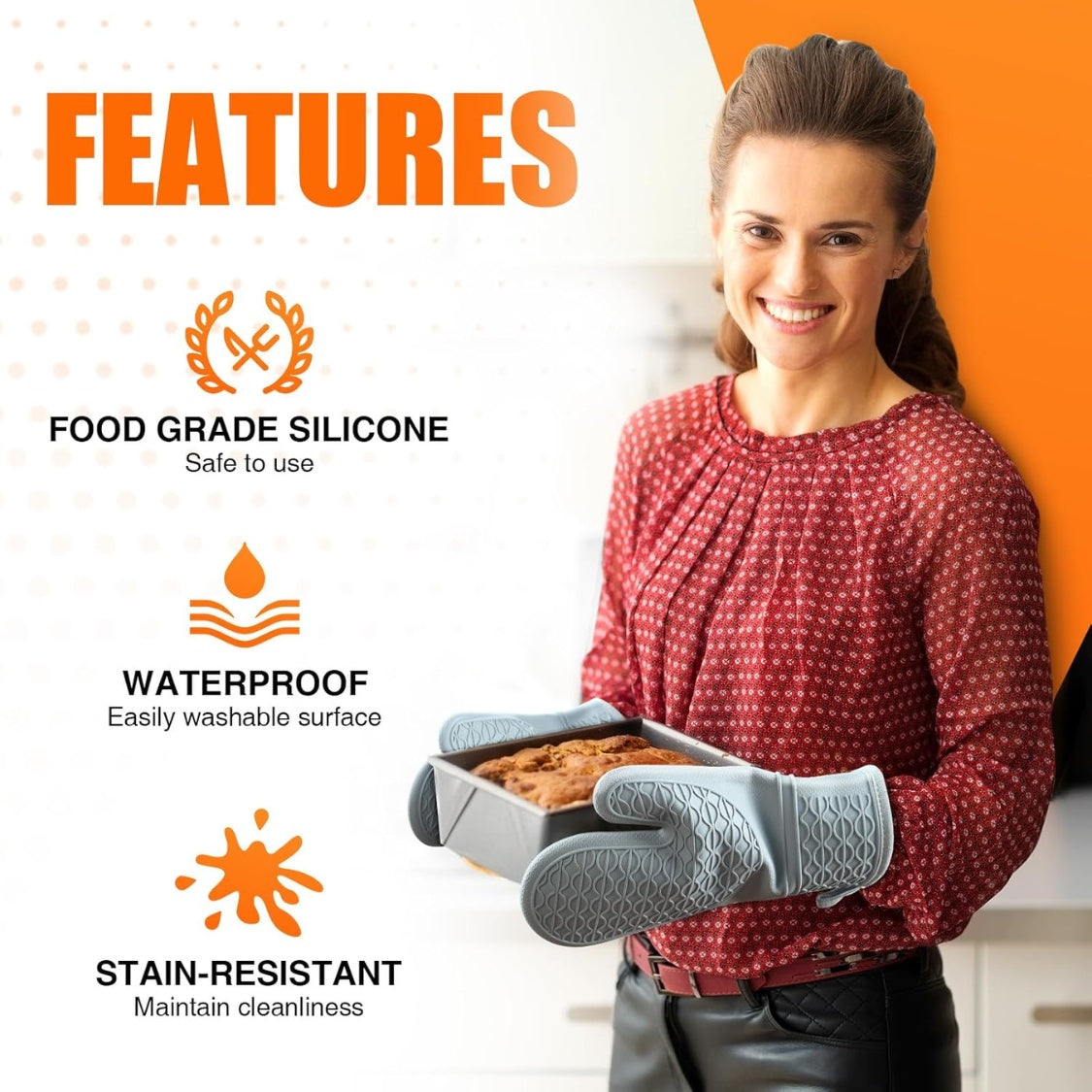 Silicone Oven Mitts 2 Pack Heat Resistant Non-Slip Kitchen Oven Gloves