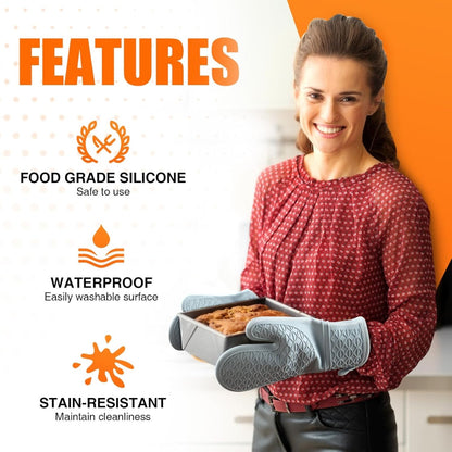 Silicone Oven Mitts 2 Pack Heat Resistant Non-Slip Kitchen Oven Gloves